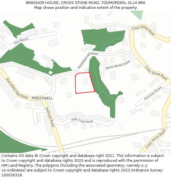 BRADNOR HOUSE, CROSS STONE ROAD, TODMORDEN, OL14 8RA: Location map and indicative extent of plot