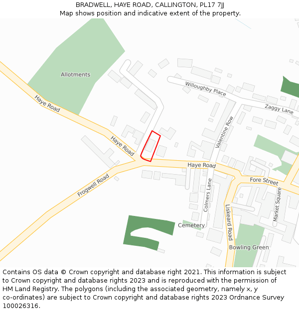 BRADWELL, HAYE ROAD, CALLINGTON, PL17 7JJ: Location map and indicative extent of plot