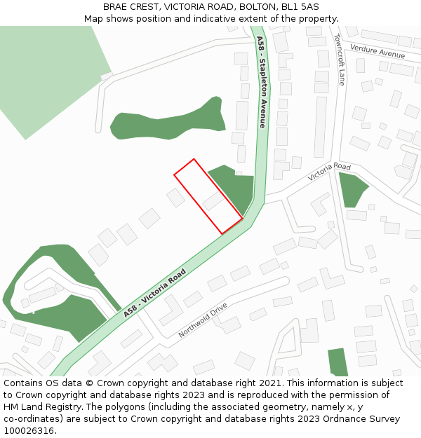 BRAE CREST, VICTORIA ROAD, BOLTON, BL1 5AS: Location map and indicative extent of plot