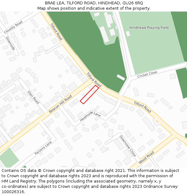 BRAE LEA, TILFORD ROAD, HINDHEAD, GU26 6RQ: Location map and indicative extent of plot