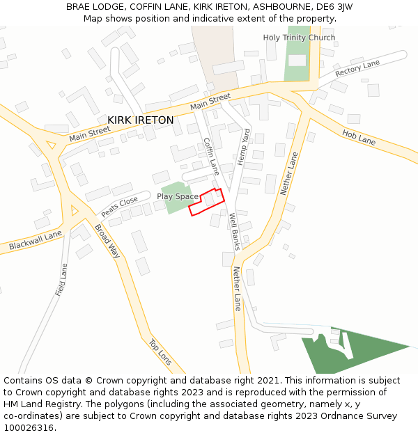 BRAE LODGE, COFFIN LANE, KIRK IRETON, ASHBOURNE, DE6 3JW: Location map and indicative extent of plot