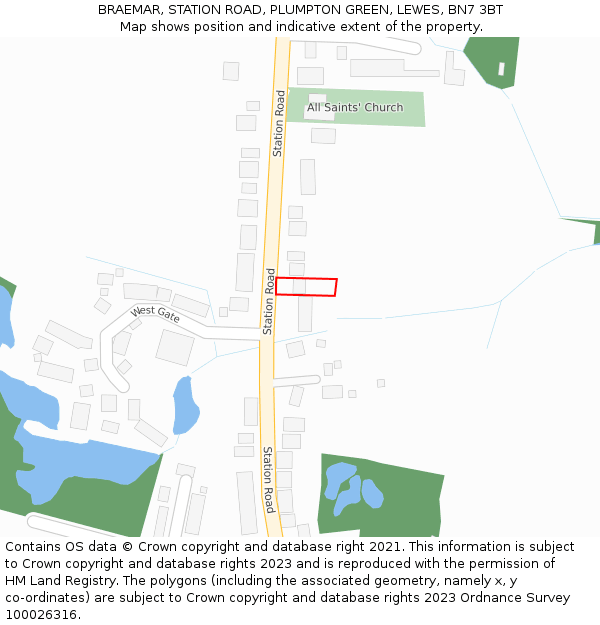 BRAEMAR, STATION ROAD, PLUMPTON GREEN, LEWES, BN7 3BT: Location map and indicative extent of plot