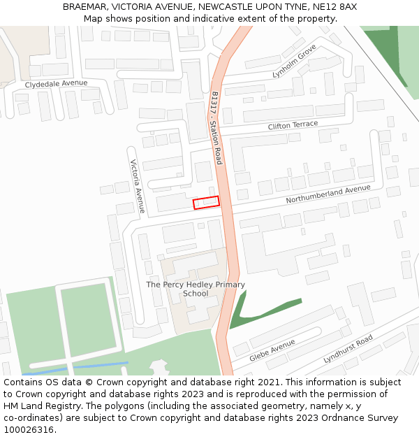 BRAEMAR, VICTORIA AVENUE, NEWCASTLE UPON TYNE, NE12 8AX: Location map and indicative extent of plot