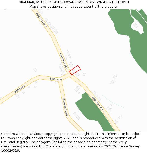 BRAEMAR, WILLFIELD LANE, BROWN EDGE, STOKE-ON-TRENT, ST6 8SN: Location map and indicative extent of plot