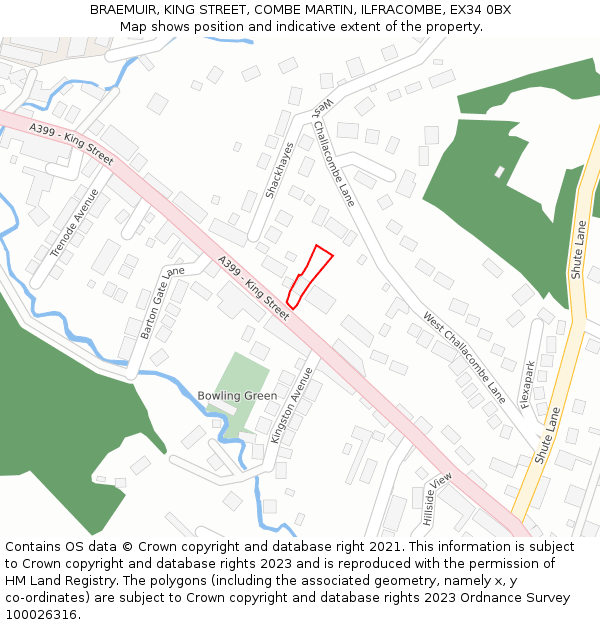 BRAEMUIR, KING STREET, COMBE MARTIN, ILFRACOMBE, EX34 0BX: Location map and indicative extent of plot