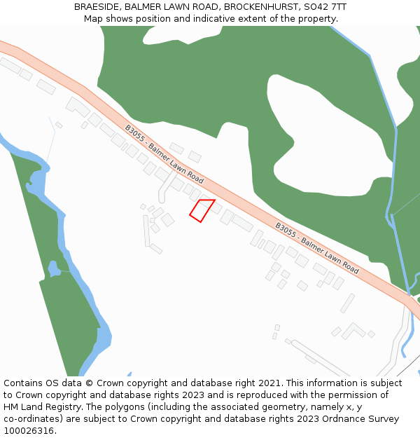 BRAESIDE, BALMER LAWN ROAD, BROCKENHURST, SO42 7TT: Location map and indicative extent of plot