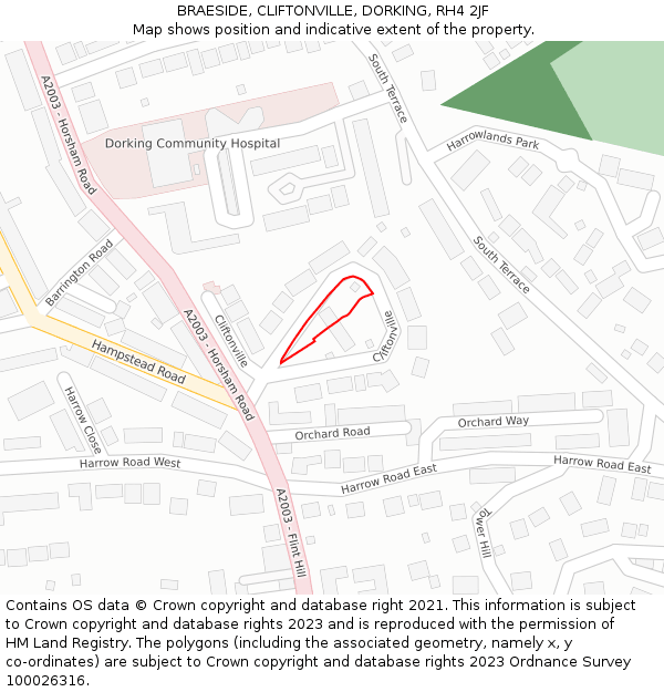 BRAESIDE, CLIFTONVILLE, DORKING, RH4 2JF: Location map and indicative extent of plot