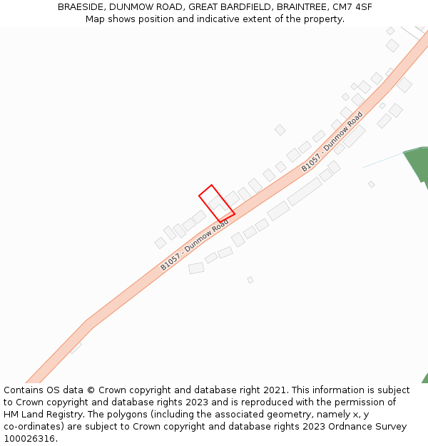 BRAESIDE, DUNMOW ROAD, GREAT BARDFIELD, BRAINTREE, CM7 4SF: Location map and indicative extent of plot