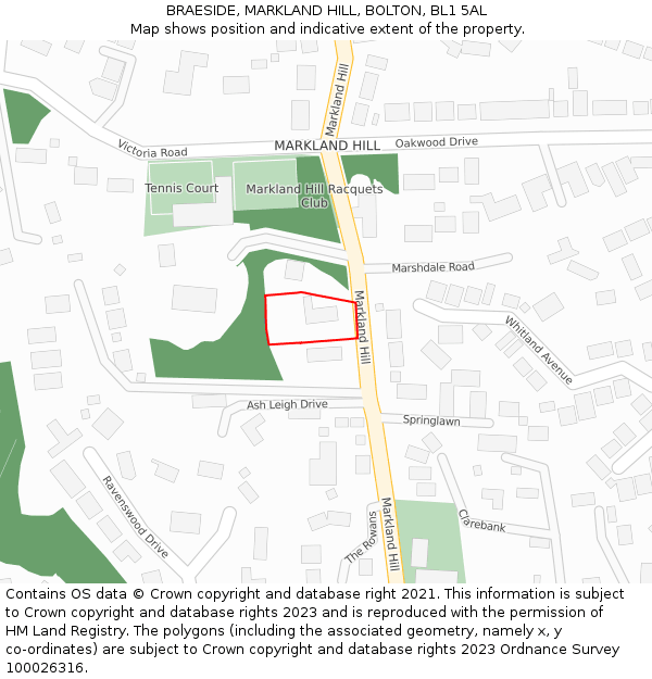 BRAESIDE, MARKLAND HILL, BOLTON, BL1 5AL: Location map and indicative extent of plot