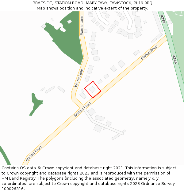 BRAESIDE, STATION ROAD, MARY TAVY, TAVISTOCK, PL19 9PQ: Location map and indicative extent of plot