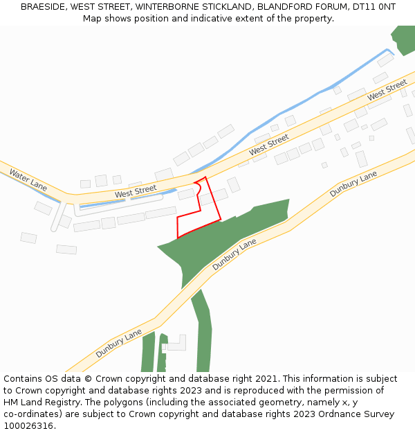 BRAESIDE, WEST STREET, WINTERBORNE STICKLAND, BLANDFORD FORUM, DT11 0NT: Location map and indicative extent of plot
