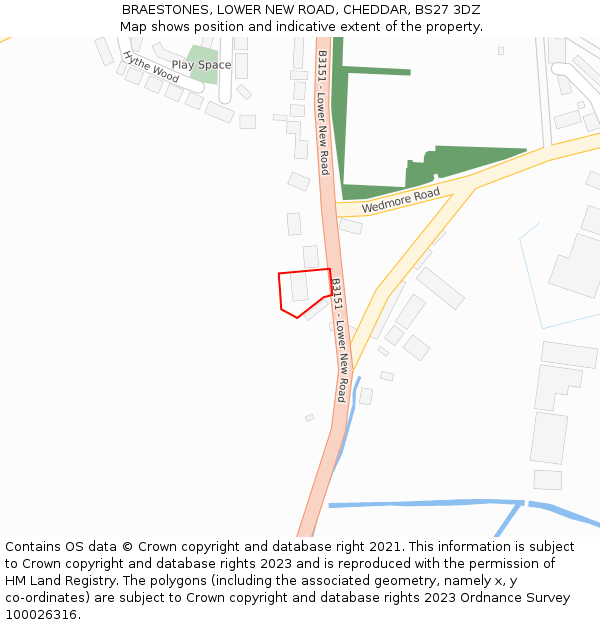 BRAESTONES, LOWER NEW ROAD, CHEDDAR, BS27 3DZ: Location map and indicative extent of plot