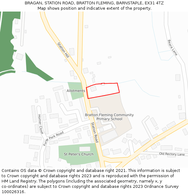BRAGAN, STATION ROAD, BRATTON FLEMING, BARNSTAPLE, EX31 4TZ: Location map and indicative extent of plot