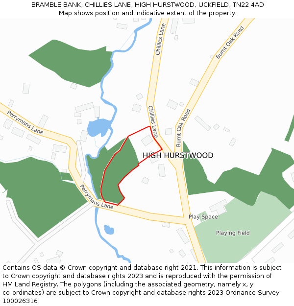 BRAMBLE BANK, CHILLIES LANE, HIGH HURSTWOOD, UCKFIELD, TN22 4AD: Location map and indicative extent of plot