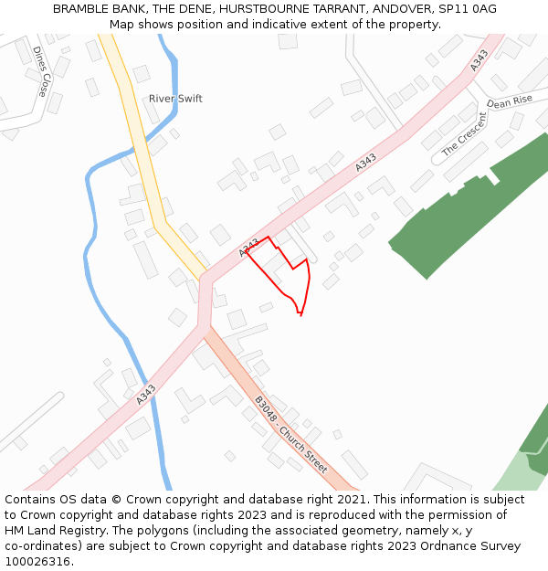 BRAMBLE BANK, THE DENE, HURSTBOURNE TARRANT, ANDOVER, SP11 0AG: Location map and indicative extent of plot
