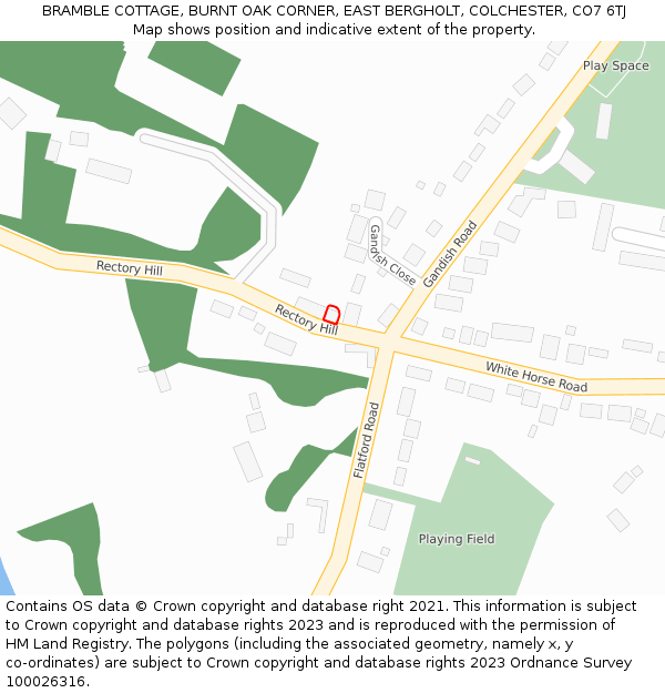 BRAMBLE COTTAGE, BURNT OAK CORNER, EAST BERGHOLT, COLCHESTER, CO7 6TJ: Location map and indicative extent of plot