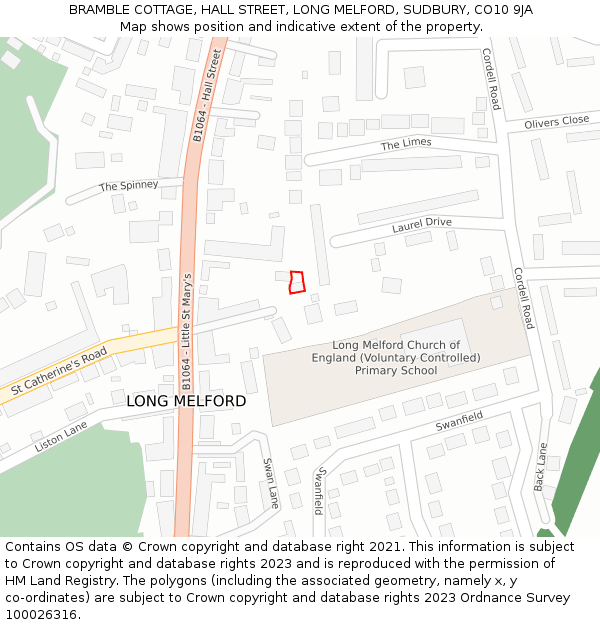 BRAMBLE COTTAGE, HALL STREET, LONG MELFORD, SUDBURY, CO10 9JA: Location map and indicative extent of plot
