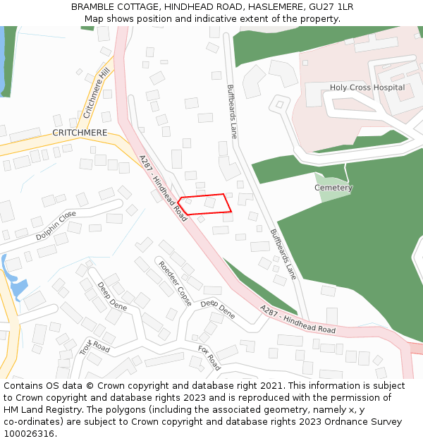 BRAMBLE COTTAGE, HINDHEAD ROAD, HASLEMERE, GU27 1LR: Location map and indicative extent of plot