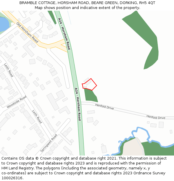 BRAMBLE COTTAGE, HORSHAM ROAD, BEARE GREEN, DORKING, RH5 4QT: Location map and indicative extent of plot