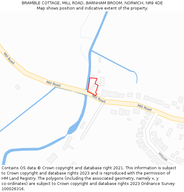 BRAMBLE COTTAGE, MILL ROAD, BARNHAM BROOM, NORWICH, NR9 4DE: Location map and indicative extent of plot