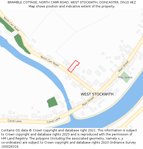 BRAMBLE COTTAGE, NORTH CARR ROAD, WEST STOCKWITH, DONCASTER, DN10 4EZ: Location map and indicative extent of plot