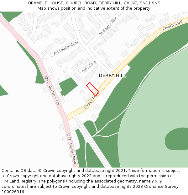 BRAMBLE HOUSE, CHURCH ROAD, DERRY HILL, CALNE, SN11 9NS: Location map and indicative extent of plot