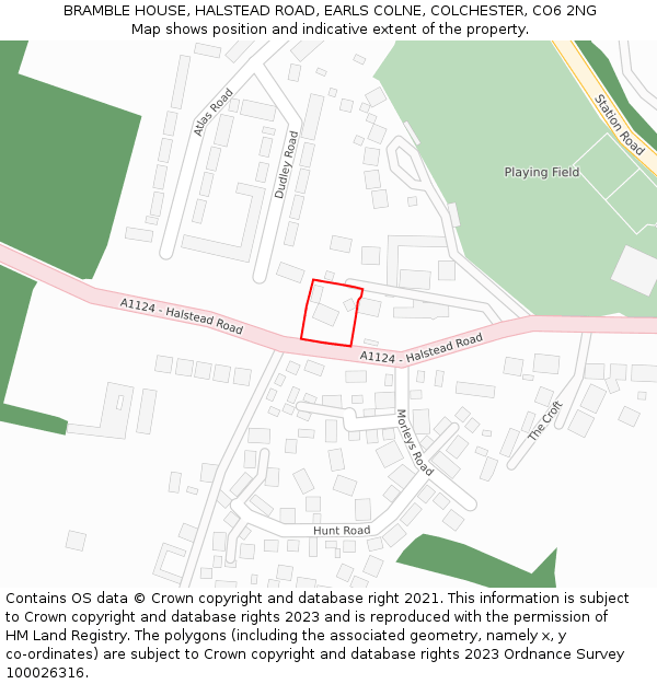 BRAMBLE HOUSE, HALSTEAD ROAD, EARLS COLNE, COLCHESTER, CO6 2NG: Location map and indicative extent of plot