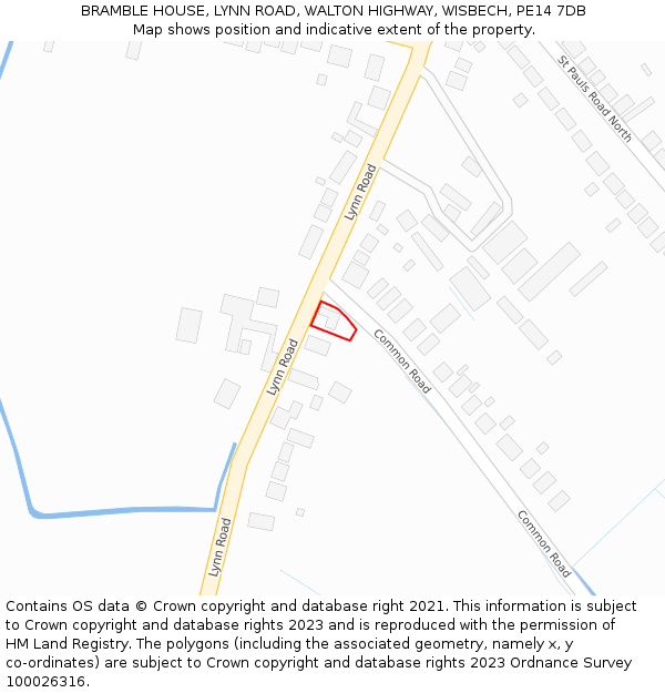 BRAMBLE HOUSE, LYNN ROAD, WALTON HIGHWAY, WISBECH, PE14 7DB: Location map and indicative extent of plot