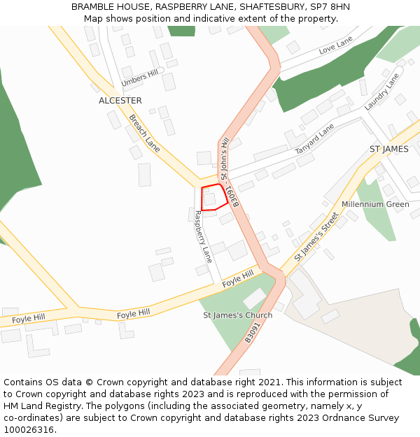 BRAMBLE HOUSE, RASPBERRY LANE, SHAFTESBURY, SP7 8HN: Location map and indicative extent of plot