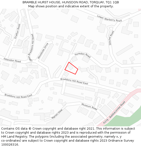 BRAMBLE HURST HOUSE, HUNSDON ROAD, TORQUAY, TQ1 1QB: Location map and indicative extent of plot