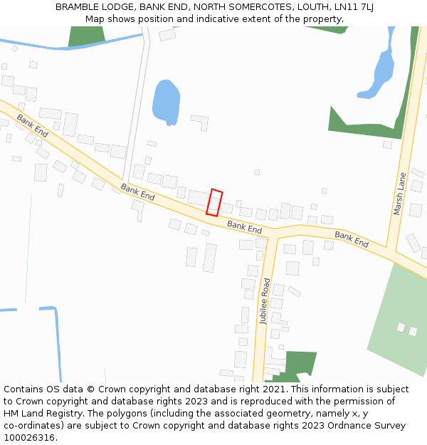 BRAMBLE LODGE, BANK END, NORTH SOMERCOTES, LOUTH, LN11 7LJ: Location map and indicative extent of plot