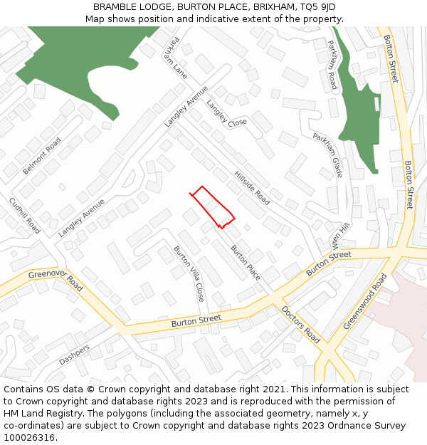 BRAMBLE LODGE, BURTON PLACE, BRIXHAM, TQ5 9JD: Location map and indicative extent of plot