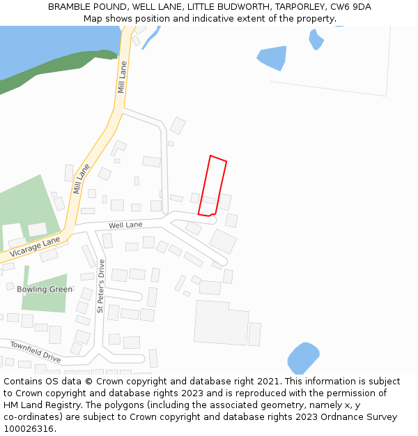 BRAMBLE POUND, WELL LANE, LITTLE BUDWORTH, TARPORLEY, CW6 9DA: Location map and indicative extent of plot