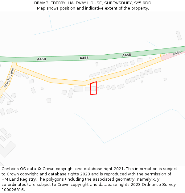 BRAMBLEBERRY, HALFWAY HOUSE, SHREWSBURY, SY5 9DD: Location map and indicative extent of plot