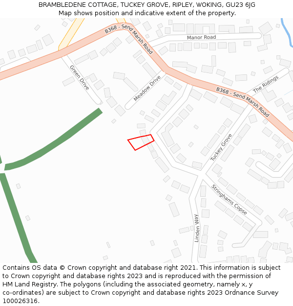 BRAMBLEDENE COTTAGE, TUCKEY GROVE, RIPLEY, WOKING, GU23 6JG: Location map and indicative extent of plot