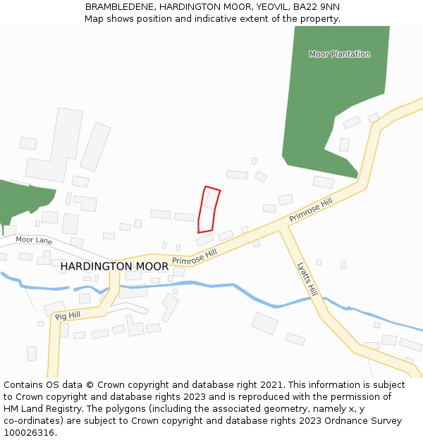 BRAMBLEDENE, HARDINGTON MOOR, YEOVIL, BA22 9NN: Location map and indicative extent of plot