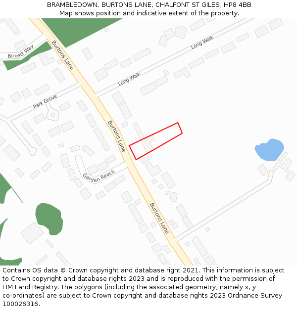 BRAMBLEDOWN, BURTONS LANE, CHALFONT ST GILES, HP8 4BB: Location map and indicative extent of plot