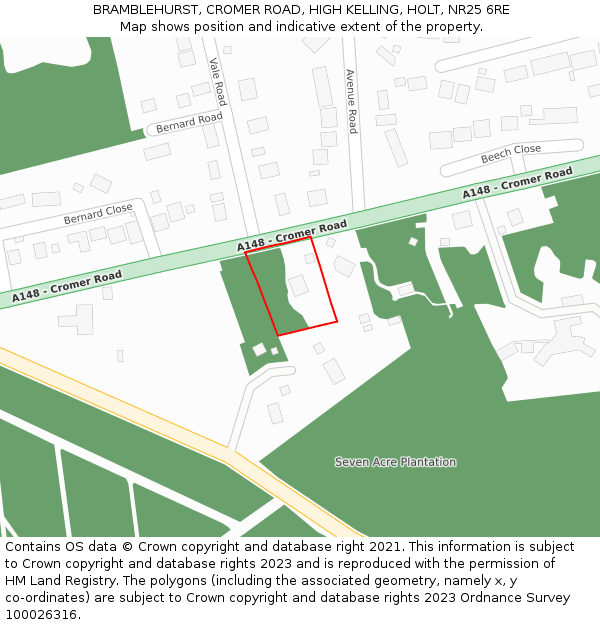 BRAMBLEHURST, CROMER ROAD, HIGH KELLING, HOLT, NR25 6RE: Location map and indicative extent of plot