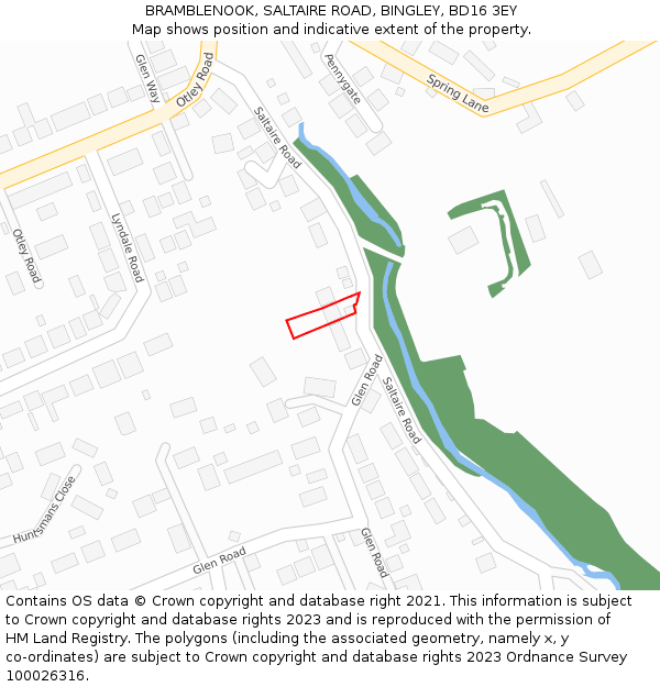 BRAMBLENOOK, SALTAIRE ROAD, BINGLEY, BD16 3EY: Location map and indicative extent of plot