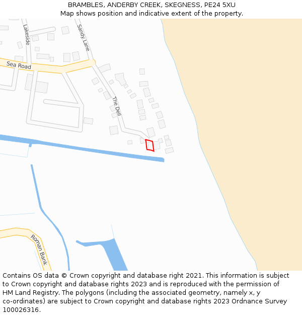 BRAMBLES, ANDERBY CREEK, SKEGNESS, PE24 5XU: Location map and indicative extent of plot