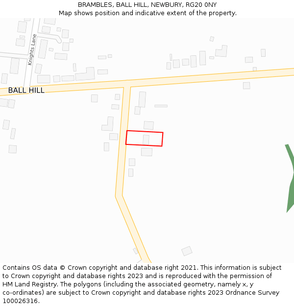 BRAMBLES, BALL HILL, NEWBURY, RG20 0NY: Location map and indicative extent of plot