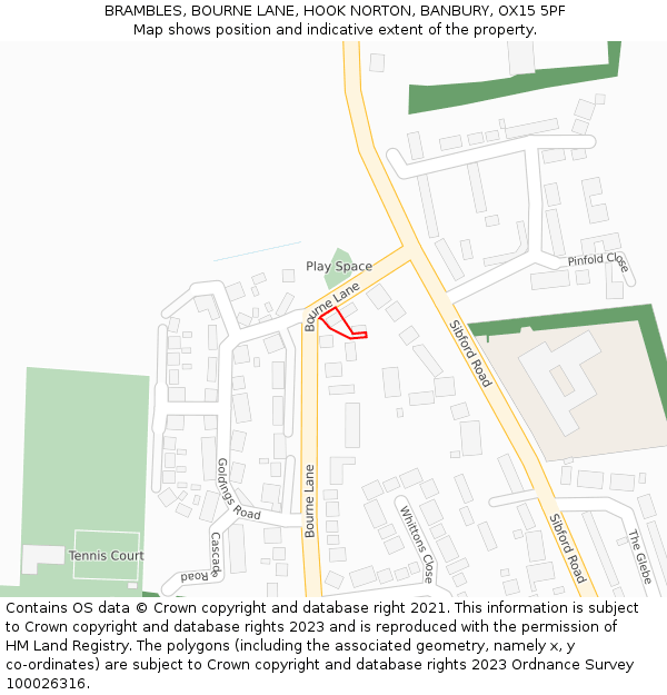 BRAMBLES, BOURNE LANE, HOOK NORTON, BANBURY, OX15 5PF: Location map and indicative extent of plot