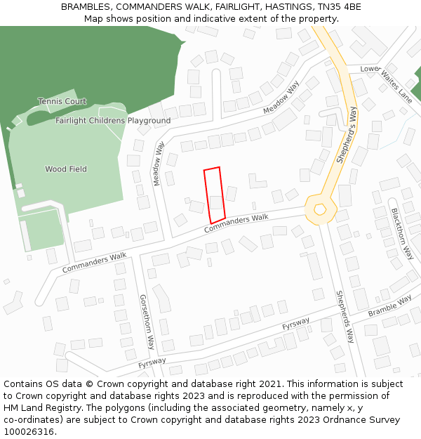 BRAMBLES, COMMANDERS WALK, FAIRLIGHT, HASTINGS, TN35 4BE: Location map and indicative extent of plot