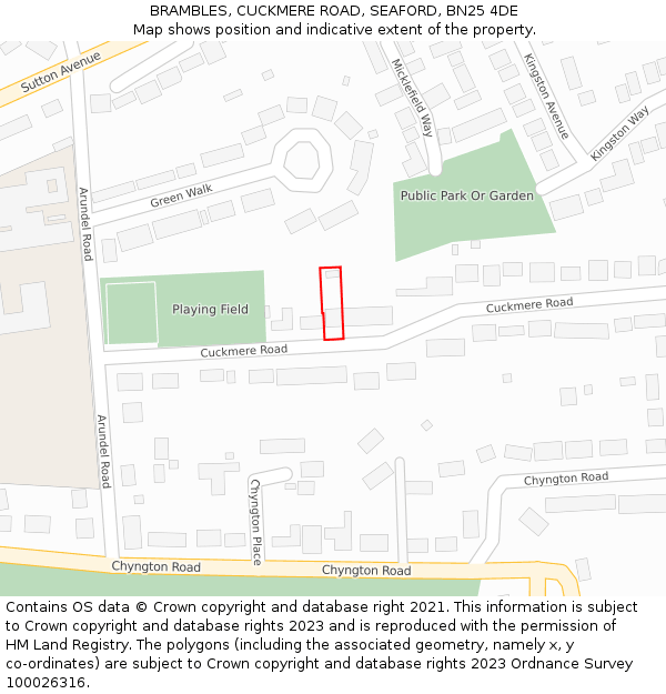 BRAMBLES, CUCKMERE ROAD, SEAFORD, BN25 4DE: Location map and indicative extent of plot