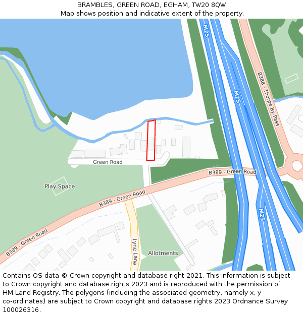 BRAMBLES, GREEN ROAD, EGHAM, TW20 8QW: Location map and indicative extent of plot