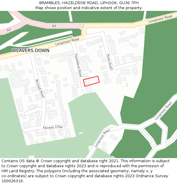 BRAMBLES, HAZELDENE ROAD, LIPHOOK, GU30 7PH: Location map and indicative extent of plot