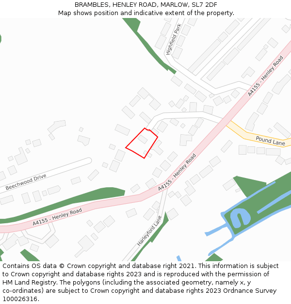 BRAMBLES, HENLEY ROAD, MARLOW, SL7 2DF: Location map and indicative extent of plot