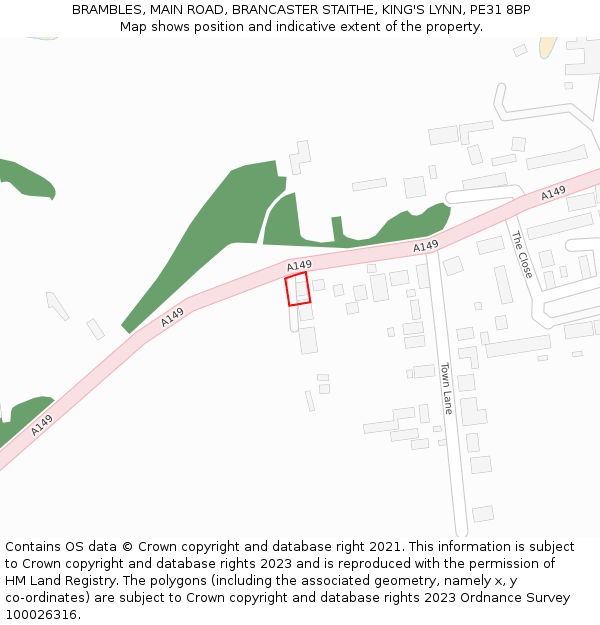 BRAMBLES, MAIN ROAD, BRANCASTER STAITHE, KING'S LYNN, PE31 8BP: Location map and indicative extent of plot