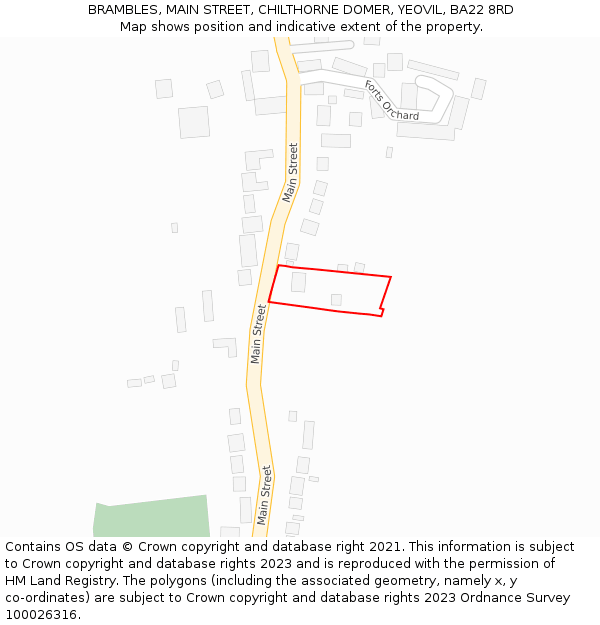 BRAMBLES, MAIN STREET, CHILTHORNE DOMER, YEOVIL, BA22 8RD: Location map and indicative extent of plot