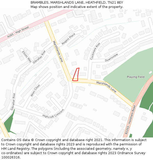 BRAMBLES, MARSHLANDS LANE, HEATHFIELD, TN21 8EY: Location map and indicative extent of plot